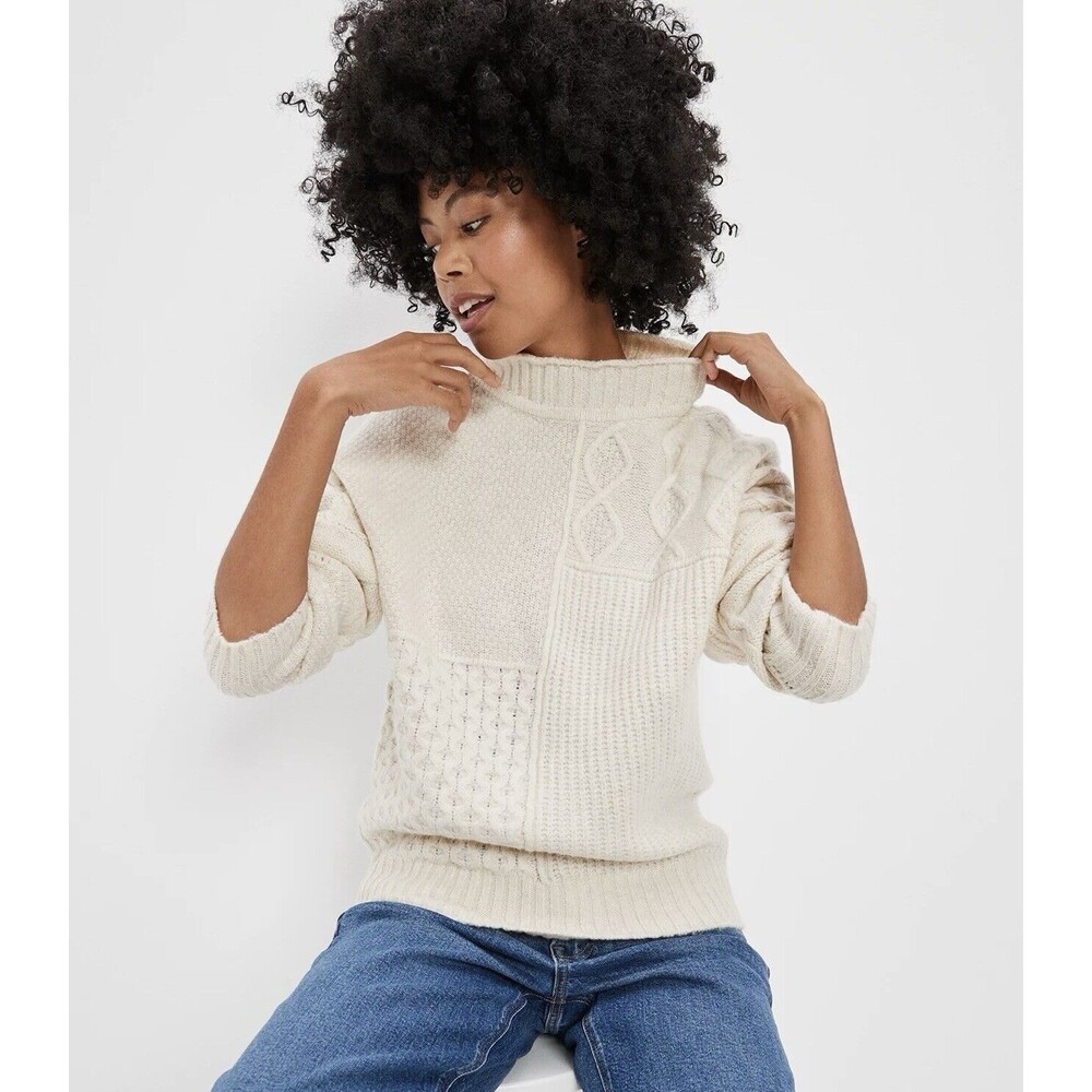 American Eagle AE‎ Cream Ivory White Mixed Stitch Soft & Cozy Sweater Wm XS Y2K